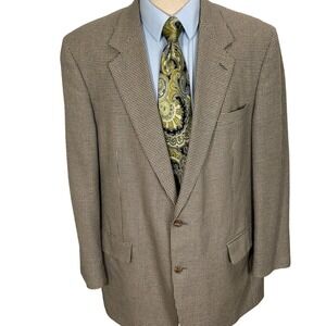 Brooks Brothers Blazer Men 46L Beige Blue Houndstooth Classic Jacket